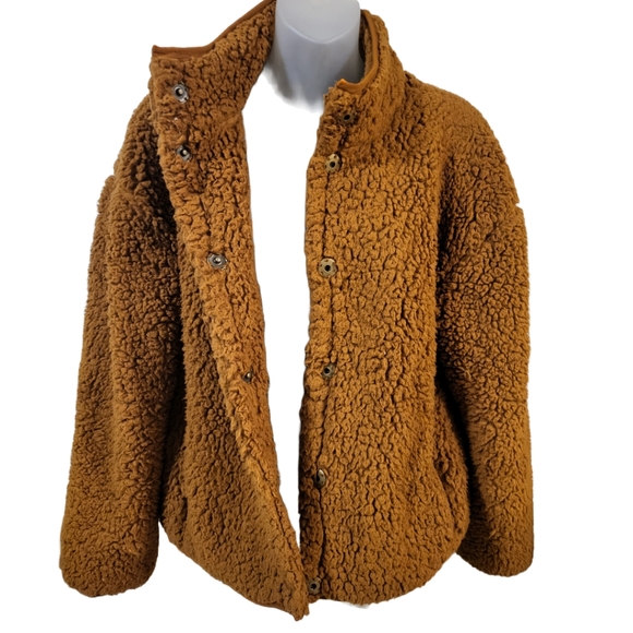 Maurices Burnt Orange Rust Cozy Teddy Sherpa Jacket 5 Snap Closure sz L - Picture 2 of 7